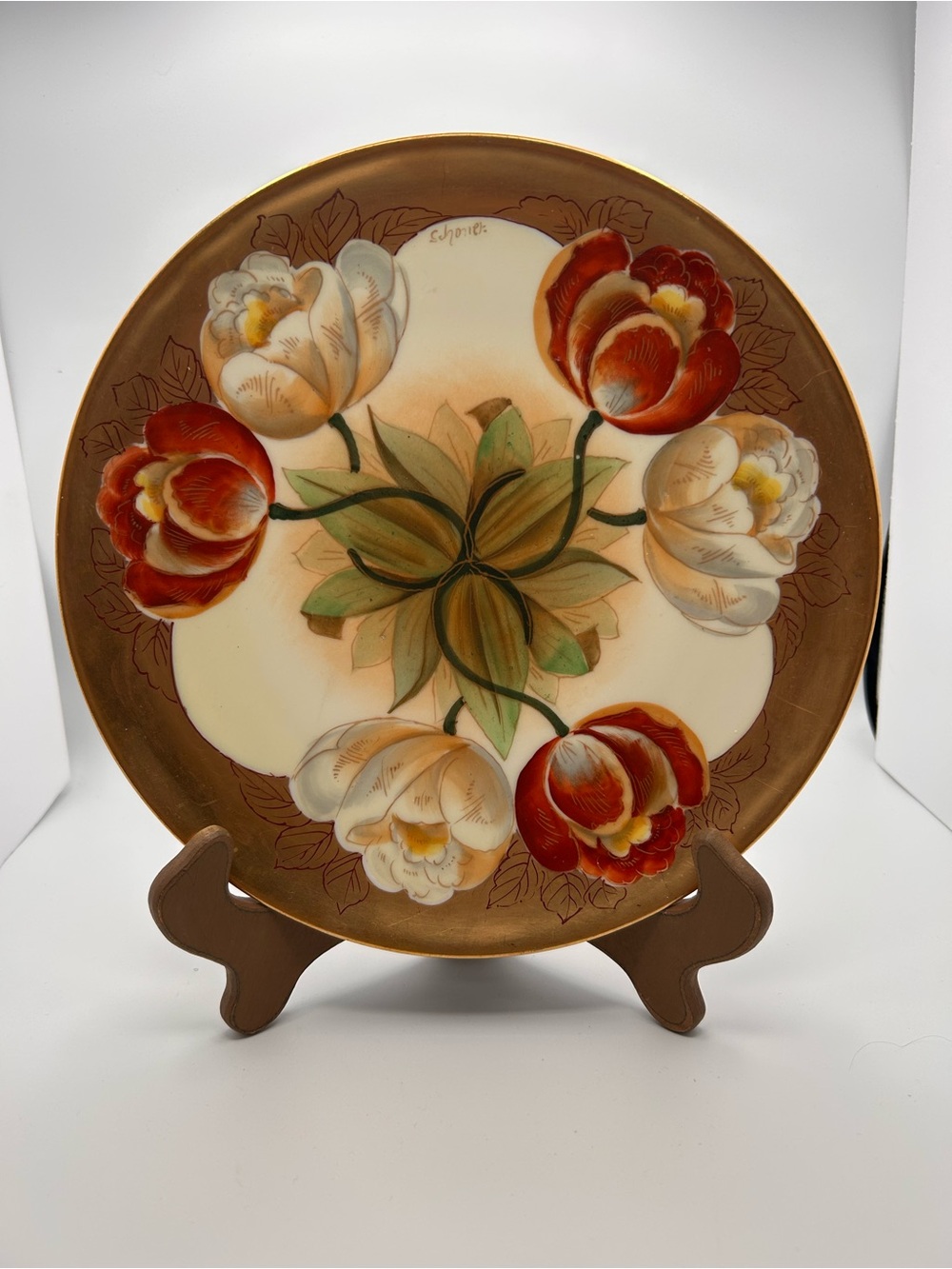 Elegant Vintage Haviland Limoges Hand-Painted Tulip Plate Gold Rim